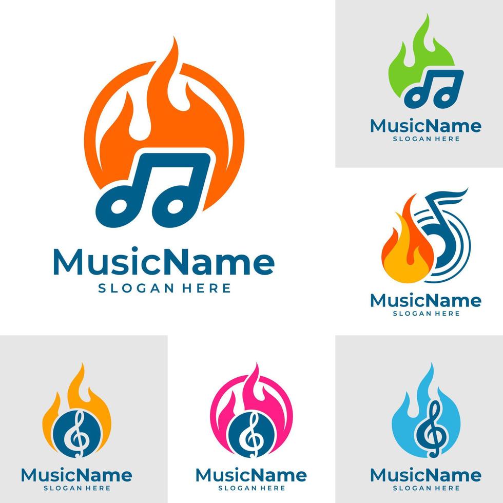 ensemble de vecteur de logo de musique de feu. modèle de conception de logo de feu de musique