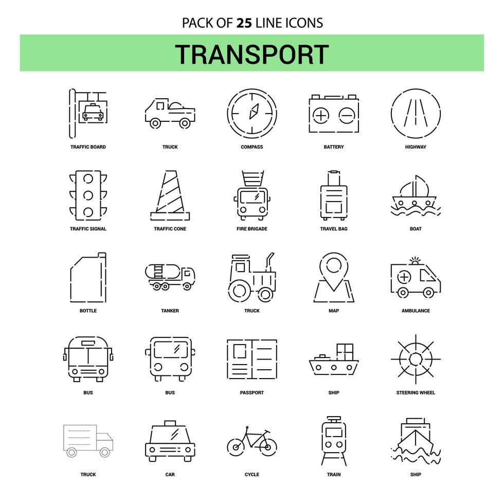 jeu d'icônes de ligne de transport 25 style de contour en pointillé vecteur