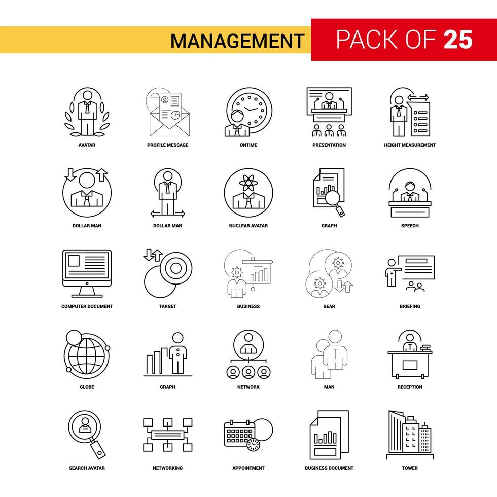 icône de ligne noire de gestion 25 jeu d'icônes de contour d'entreprise vecteur