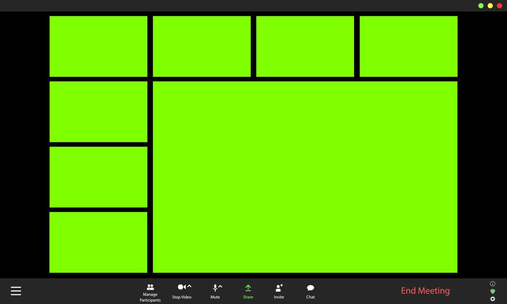 démarrer le concept de conférence en ligne. maquette d'application d'appel vidéo pour 8 utilisateurs vecteur