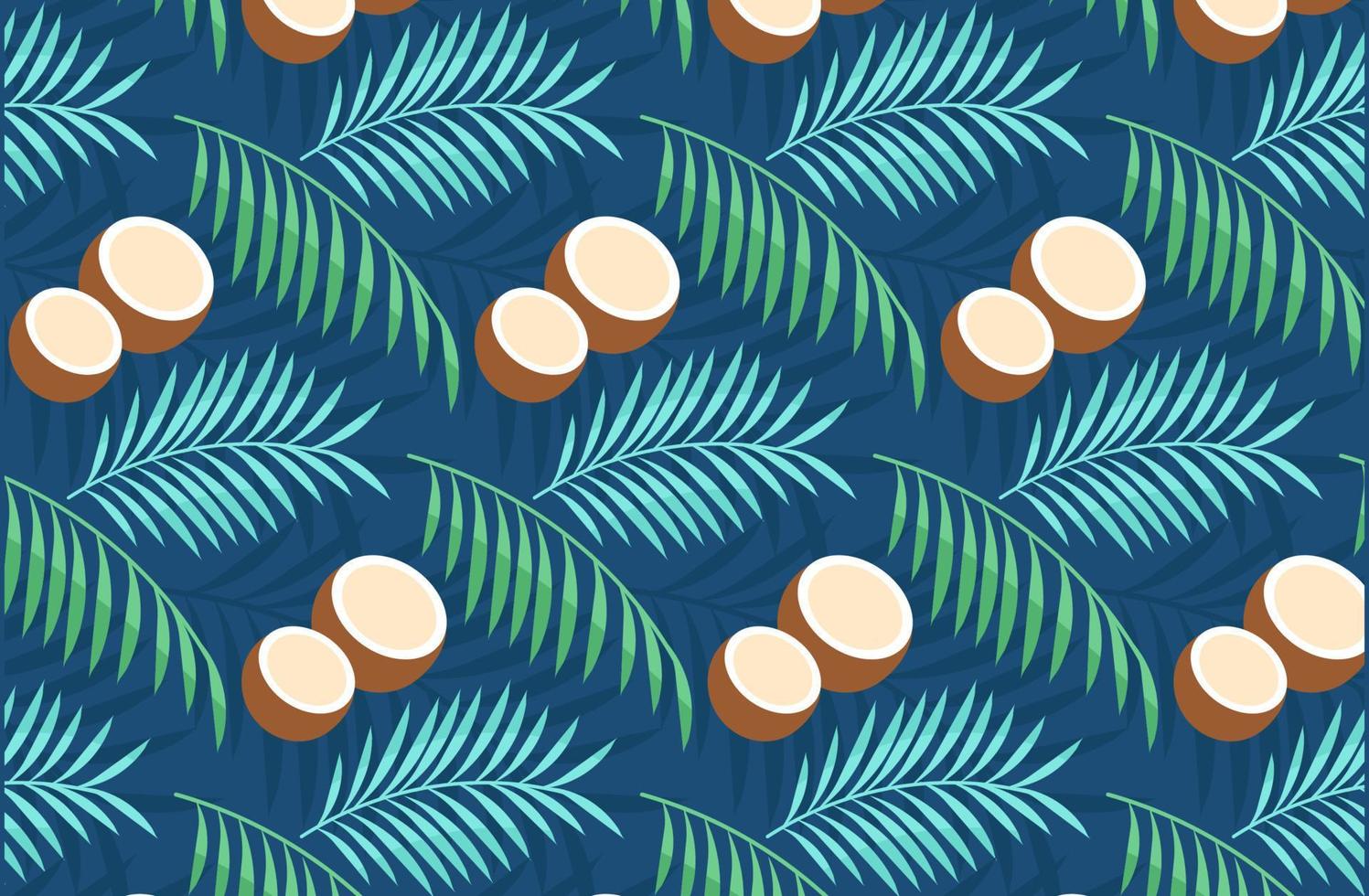 motif tropical de noix de coco et de feuilles de palmier sur fond sombre vecteur