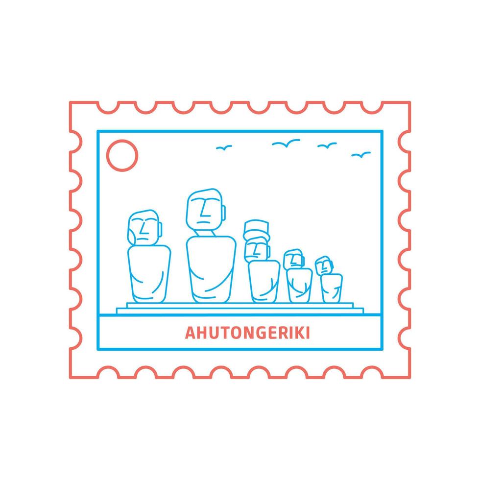 timbre-poste ahutongeriki illustration vectorielle de style ligne bleue et rouge vecteur