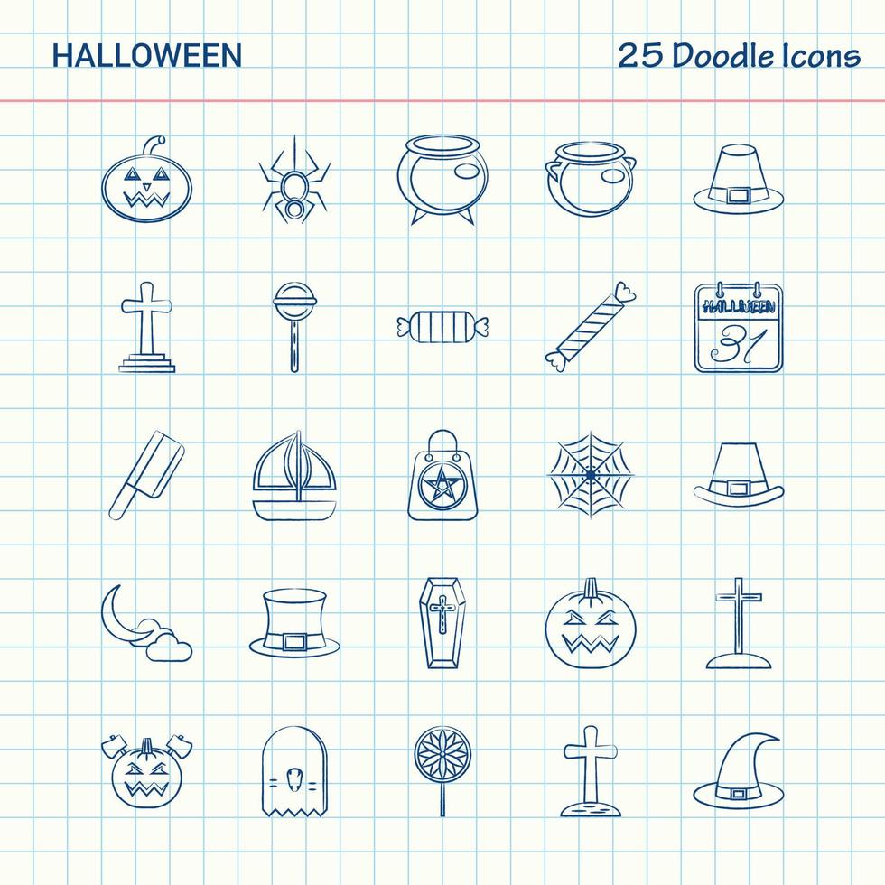 halloween 25 icônes doodle jeu d'icônes d'affaires dessinés à la main vecteur