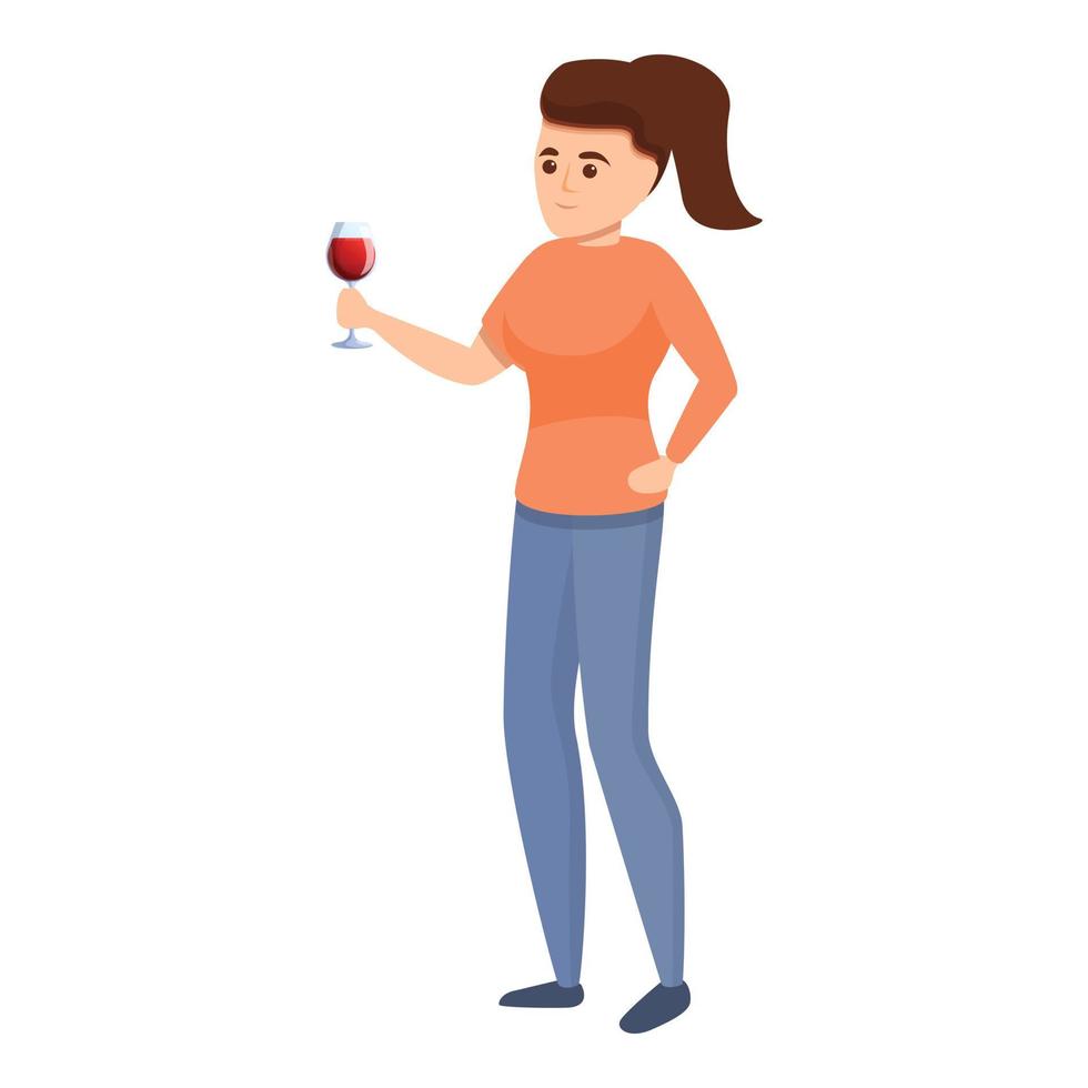 femme, à, verre vin, icône, dessin animé, style vecteur