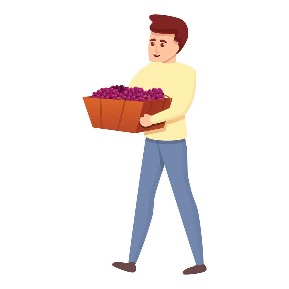 garçon avec icône de boîte de raisins, style cartoon vecteur