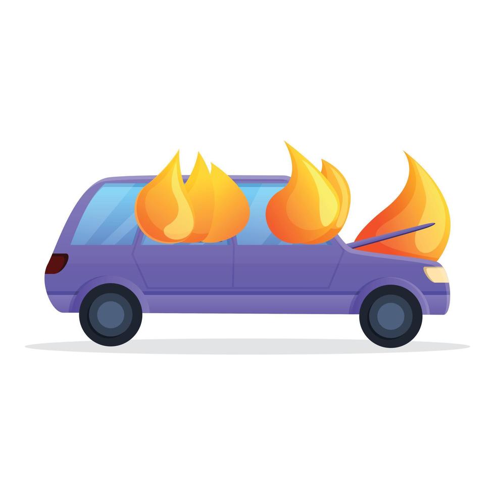 voiture de voyage en feu, icône de style dessin animé vecteur