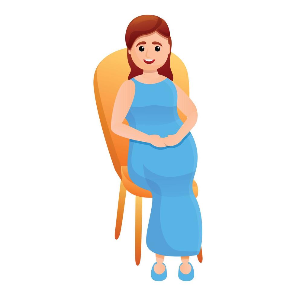 fille enceinte sur une icône de chaise, style cartoon vecteur