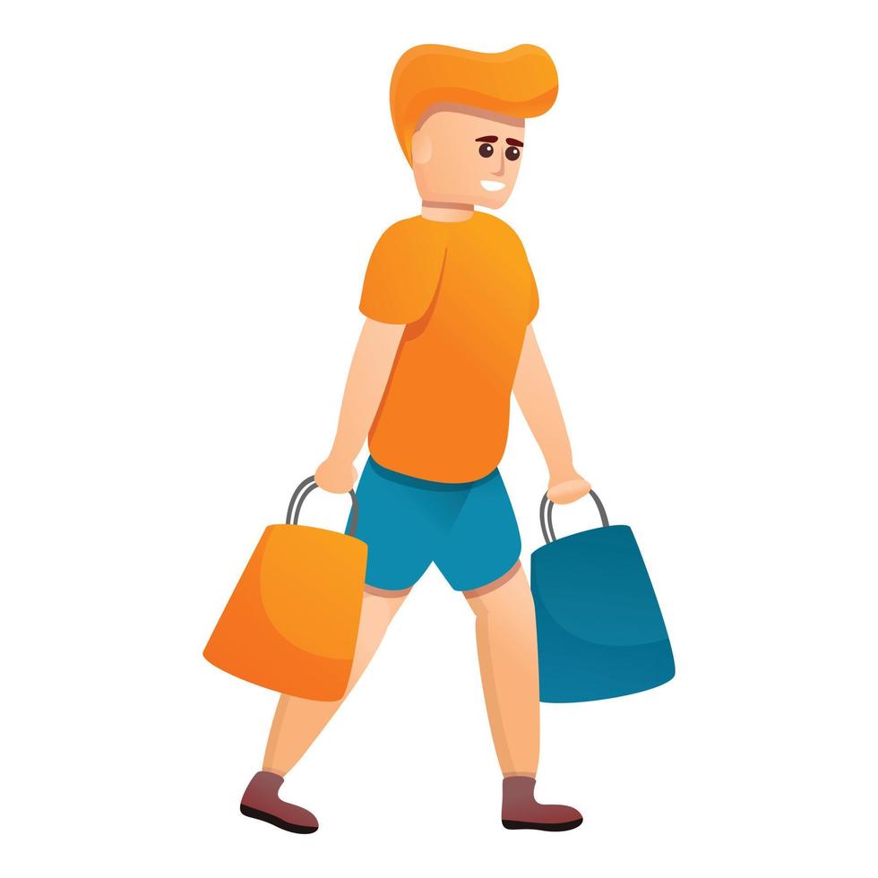 icône de sacs shopping garçon, style cartoon vecteur