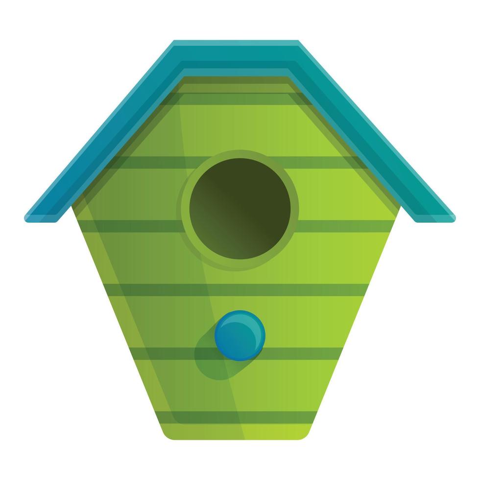 icône de maison d'oiseau vert, style cartoon vecteur