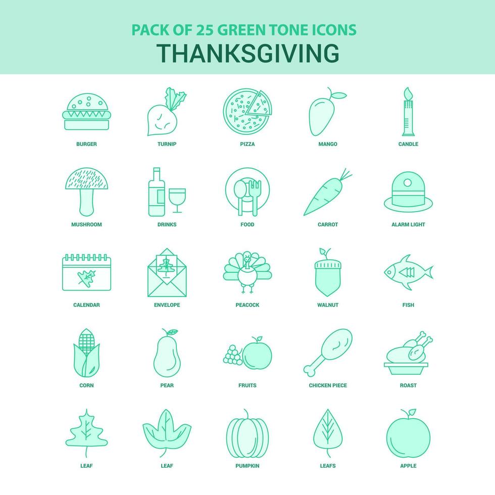 25 jeu d'icônes de thanksgiving vert vecteur