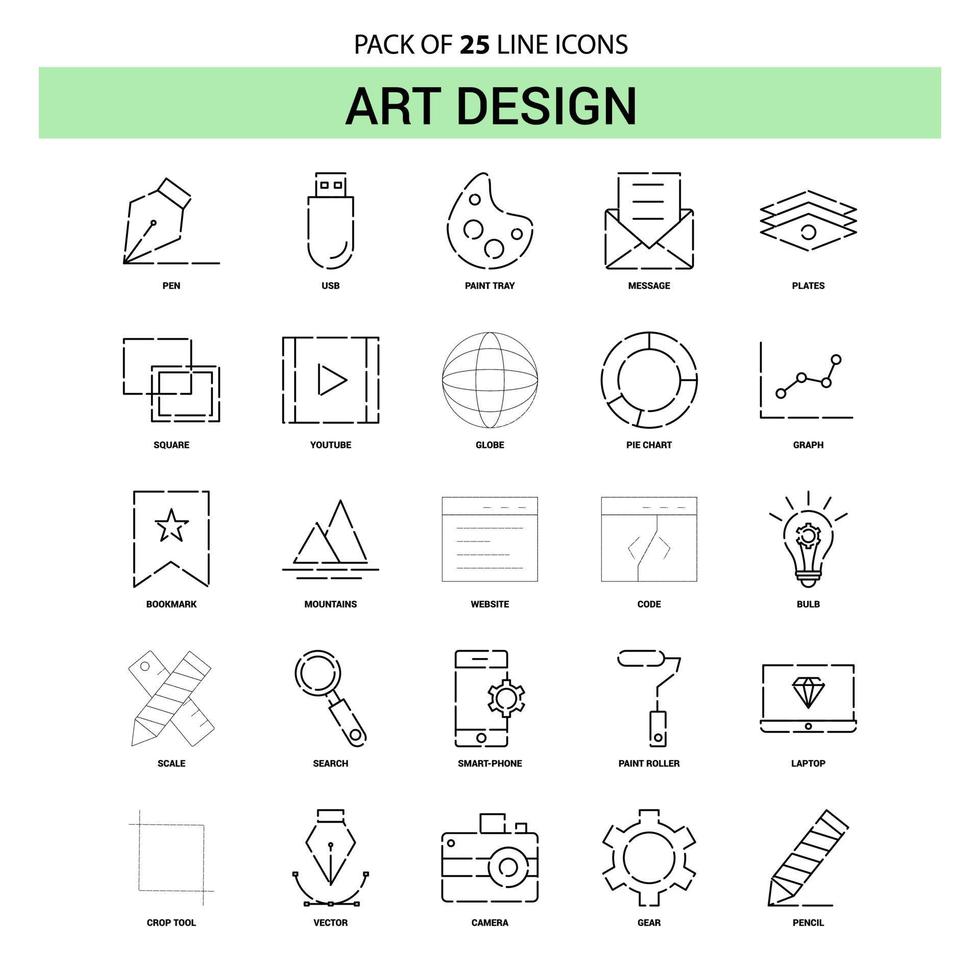 jeu d'icônes de ligne de conception d'art 25 style de contour en pointillé vecteur