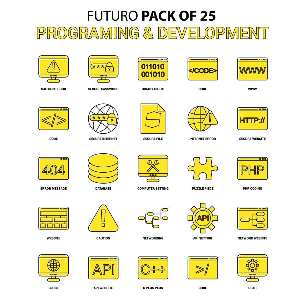 jeu d'icônes de programmation et de développement jaune futuro dernier pack d'icônes de conception vecteur