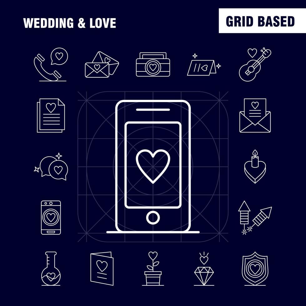 les icônes de ligne de mariage et d'amour sont définies pour l'infographie le kit uxui mobile et la conception d'impression incluent un ordinateur portable vecteur