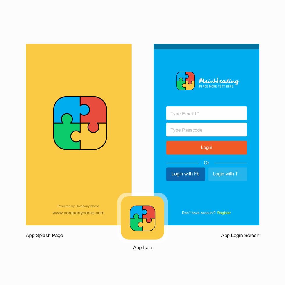 écran de démarrage de jeu de puzzle d'entreprise et conception de page de connexion avec modèle de logo modèle d'entreprise en ligne mobile vecteur