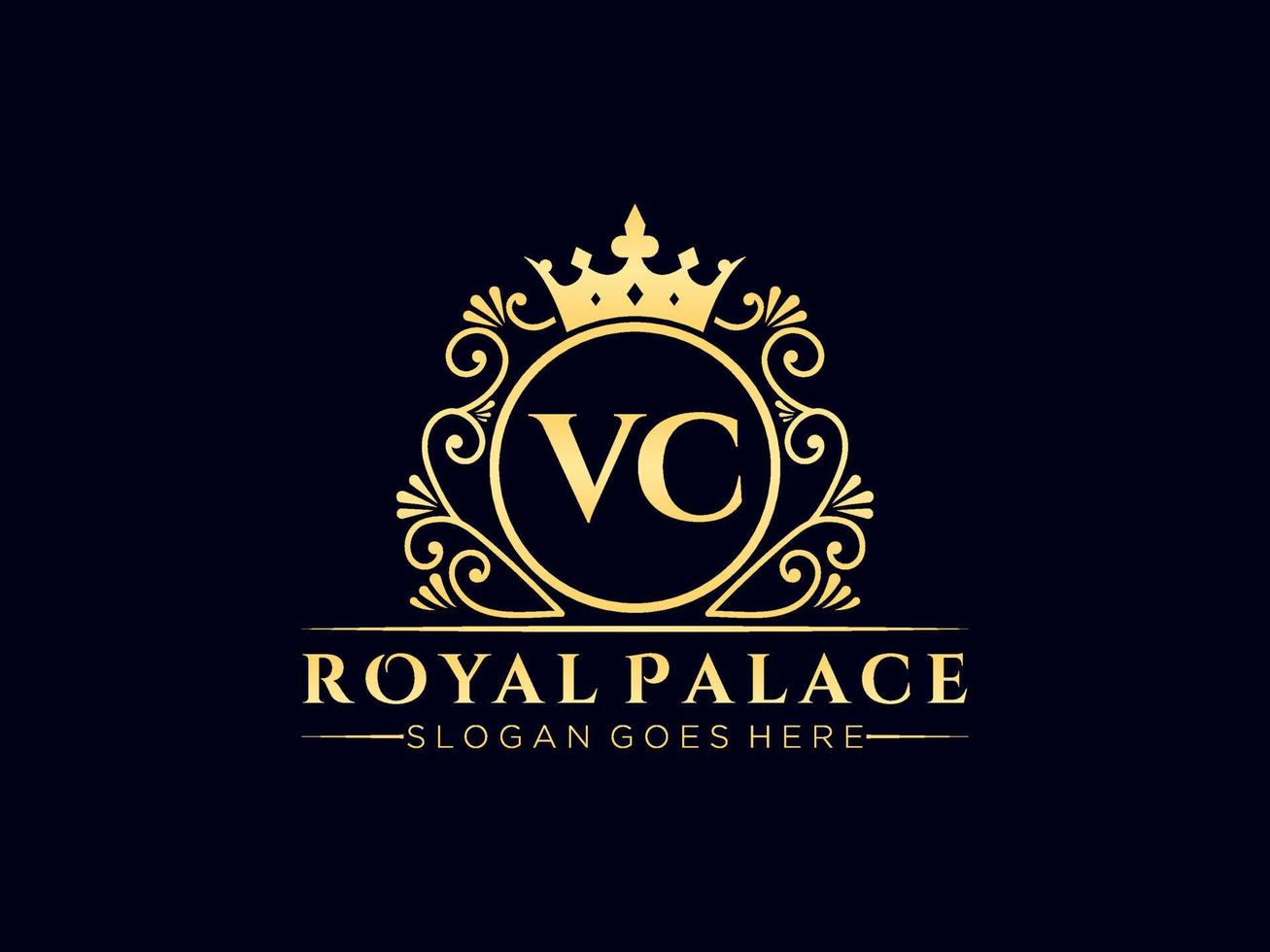 lettre vc logo victorien de luxe royal antique avec cadre ornemental. vecteur