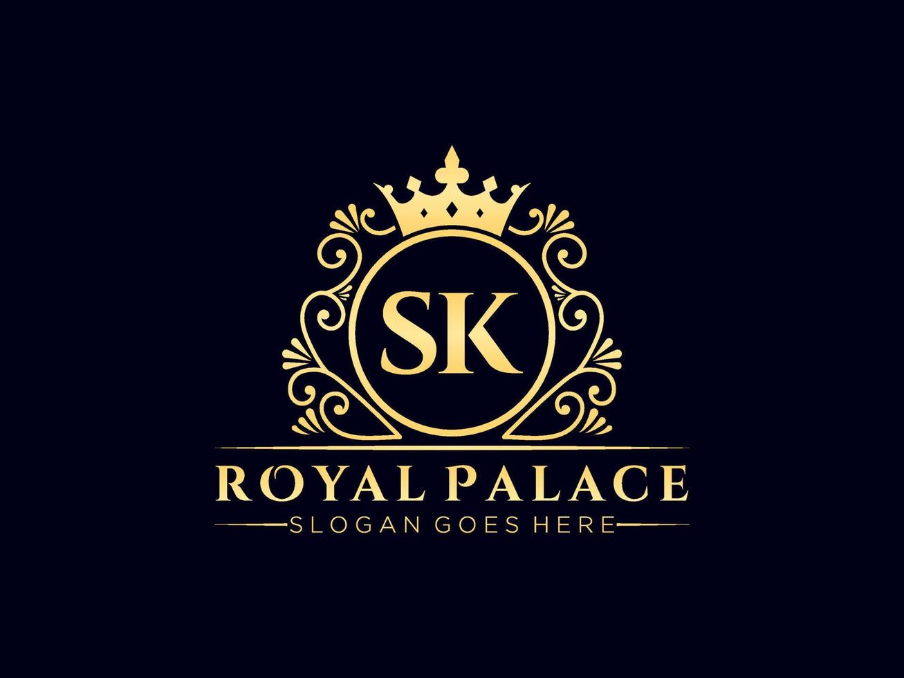 lettre sk logo victorien de luxe royal antique avec cadre ornemental. vecteur