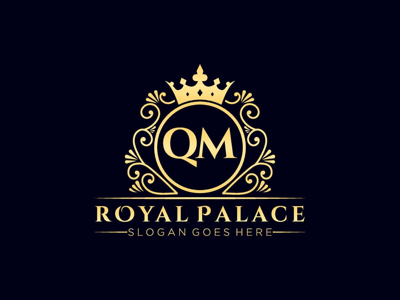 lettre qm logo victorien de luxe royal antique avec cadre ornemental. vecteur