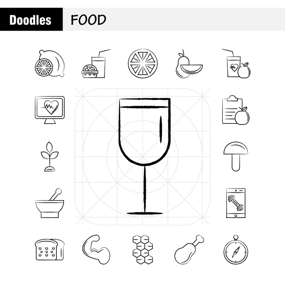 icône de nourriture dessinée à la main pour l'impression web et le kit uxui mobile tel que citron nourriture fruits santé burger boisson restauration rapide pictogramme pack vecteur