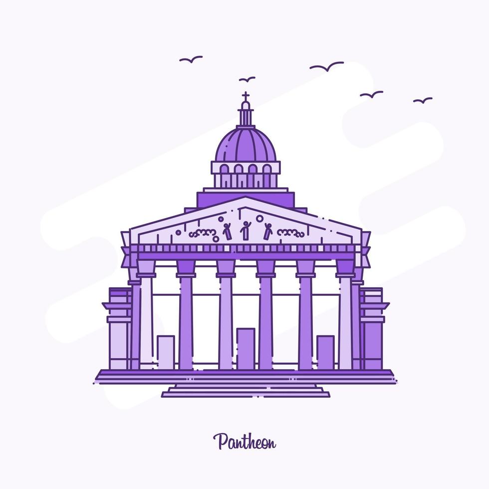 Panthéon vue pointillé violet skyline vector illustration