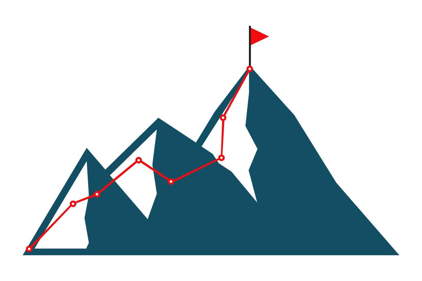 chemin de progression en montagne. route de progression d'escalade, sommet de montagne surmontant, chemin de chemin infographie vecteur conception plate