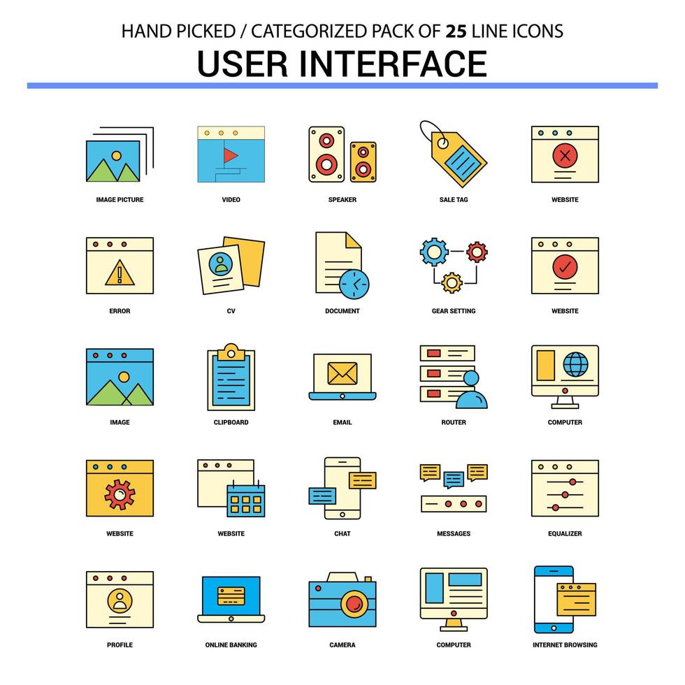 interface utilisateur ligne plate jeu d'icônes conception d'icônes de concept d'entreprise vecteur