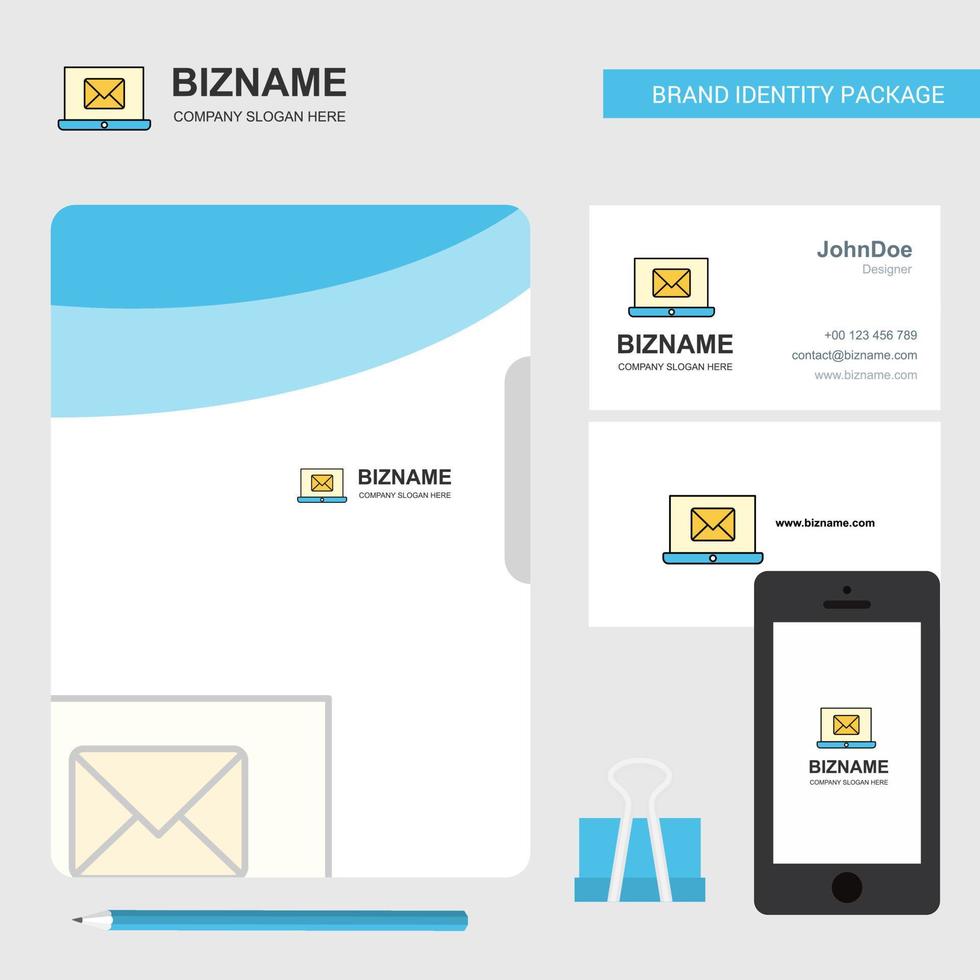 e-mail sur ordinateur portable logo d'entreprise couverture de fichier carte de visite et illustration vectorielle de conception d'application mobile vecteur