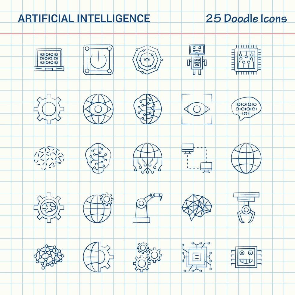 intelligence artificielle 25 icônes doodle jeu d'icônes d'affaires dessinés à la main vecteur