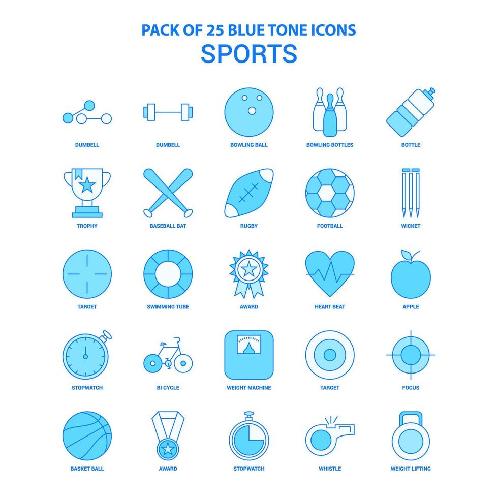pack d'icônes de ton bleu sport 25 jeux d'icônes vecteur