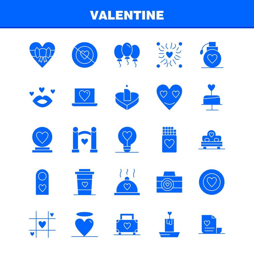 les icônes de glyphe solide de la saint-valentin sont définies pour l'infographie le kit uxui mobile et la conception d'impression incluent le signe de l'étiquette vecteur
