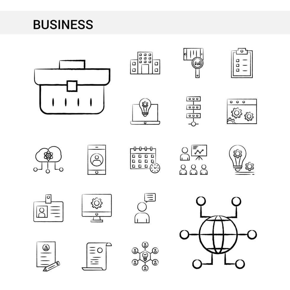style de jeu d'icônes dessinées à la main d'affaires isolé sur fond blanc vecteur
