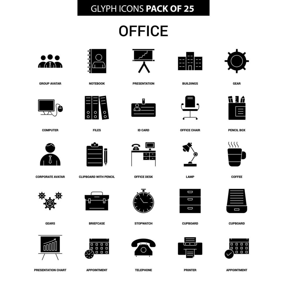 jeu d'icônes vectorielles de glyphe de bureau vecteur