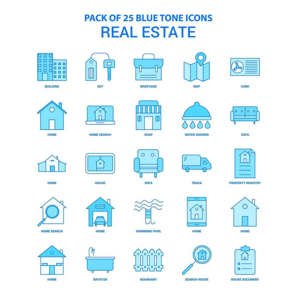 pack d'icônes de ton bleu immobilier 25 jeux d'icônes vecteur