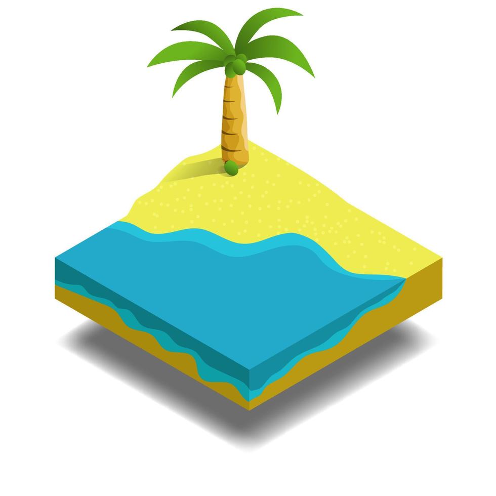 Illustration isométrique de vecteur 3D, voyage et vacances tropiques de l'île de plage d'été, collection d'infographie concept