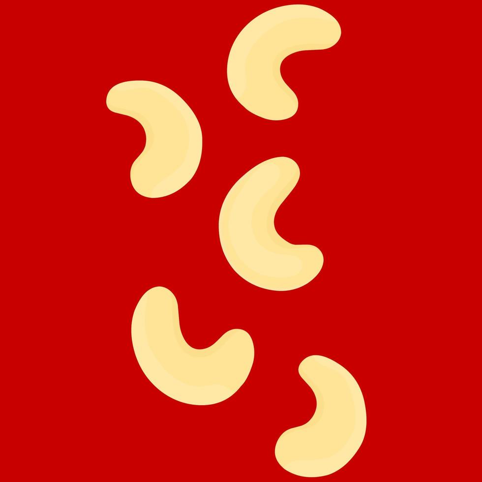 illustration vectorielle de noix de cajou sur fond rouge. idéal pour les arrière-plans alimentaires sains, les logos Web et les collations. vecteur