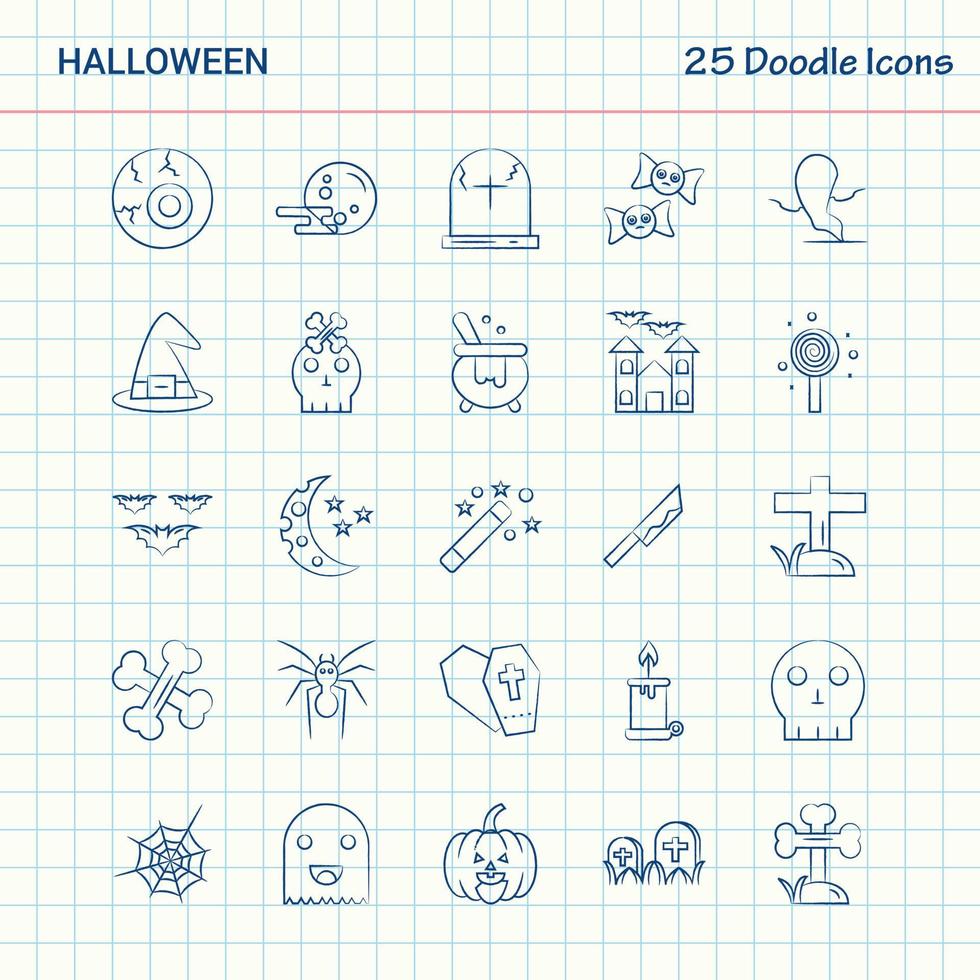 halloween 25 icônes doodle jeu d'icônes d'affaires dessinés à la main vecteur