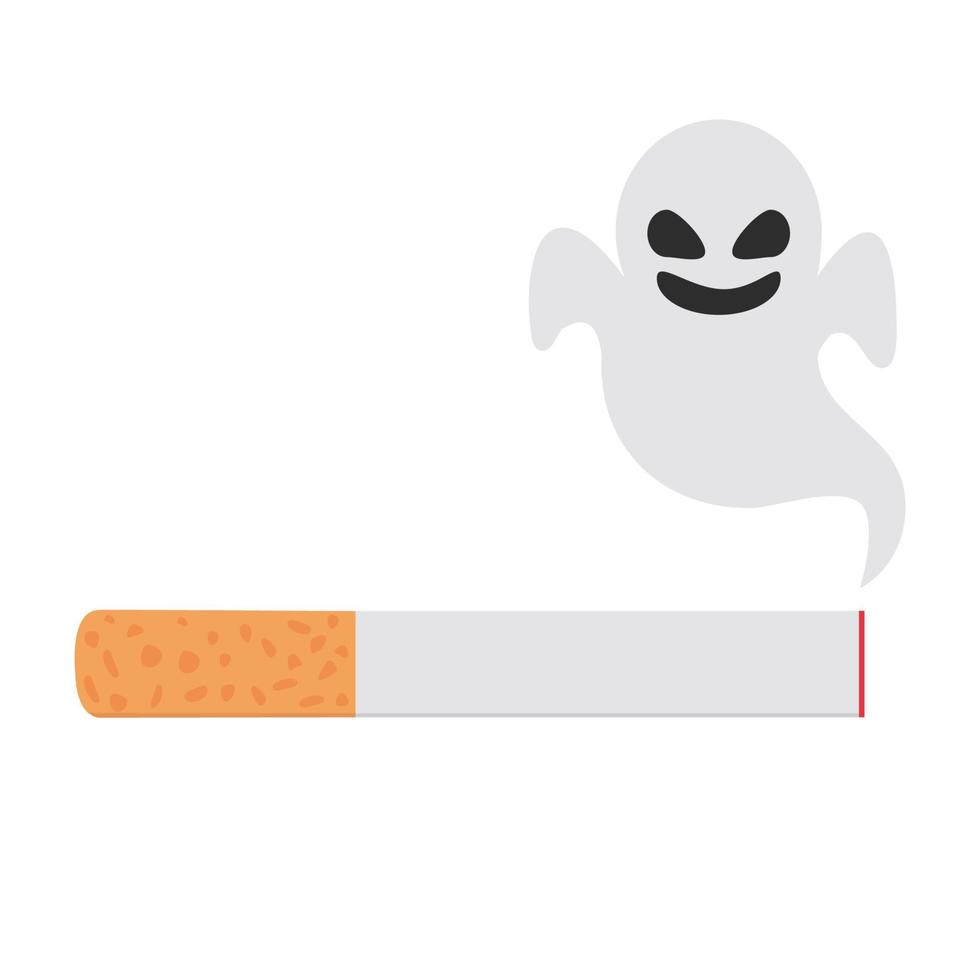 ligne plate d'icône de cigarette avec de la fumée fantôme vecteur