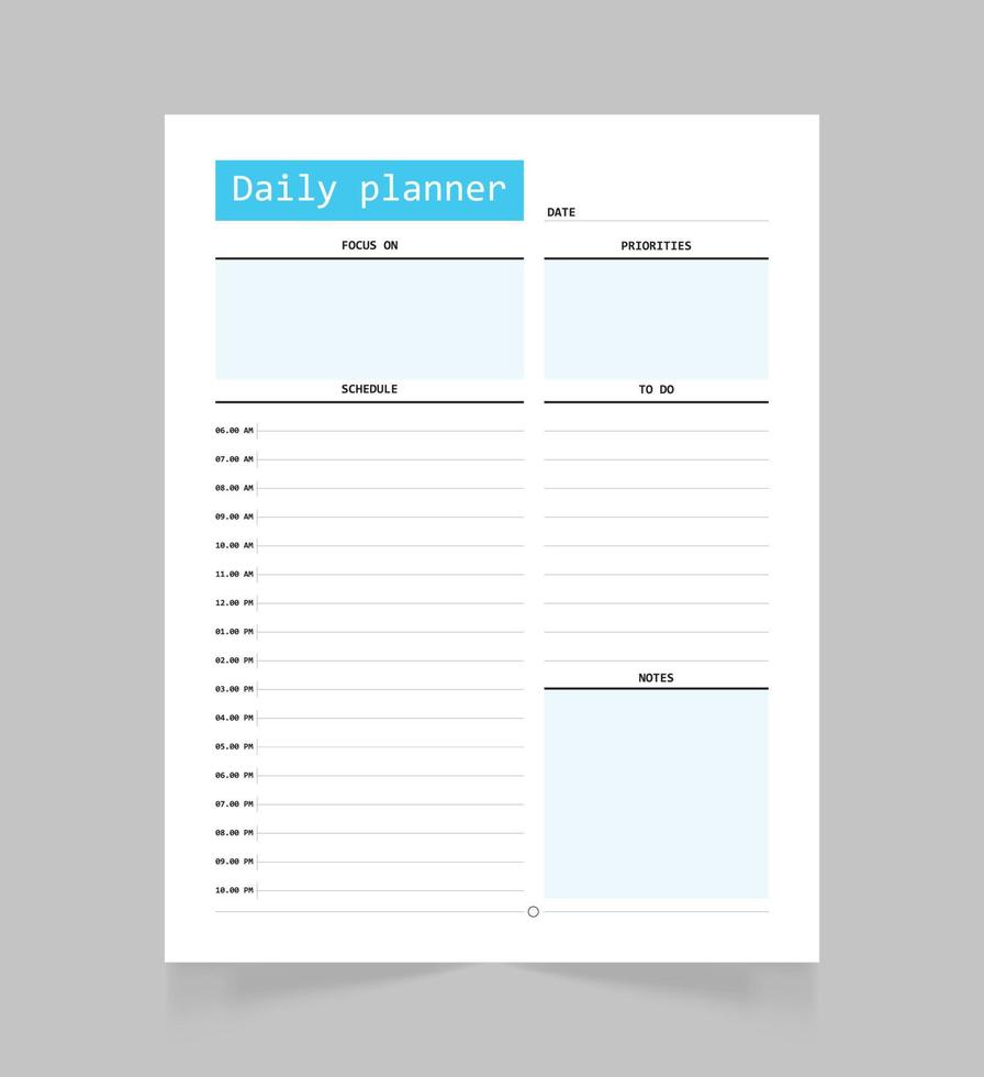 modèle de page de planificateur quotidien minimaliste. page de bloc-notes blanche vierge. vecteur