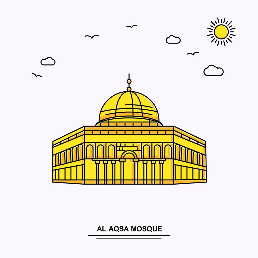 modèle d'affiche de monument de la mosquée al aqsa monde voyage jaune illustration fond dans le style de ligne avec la scène de la nature de beauté vecteur