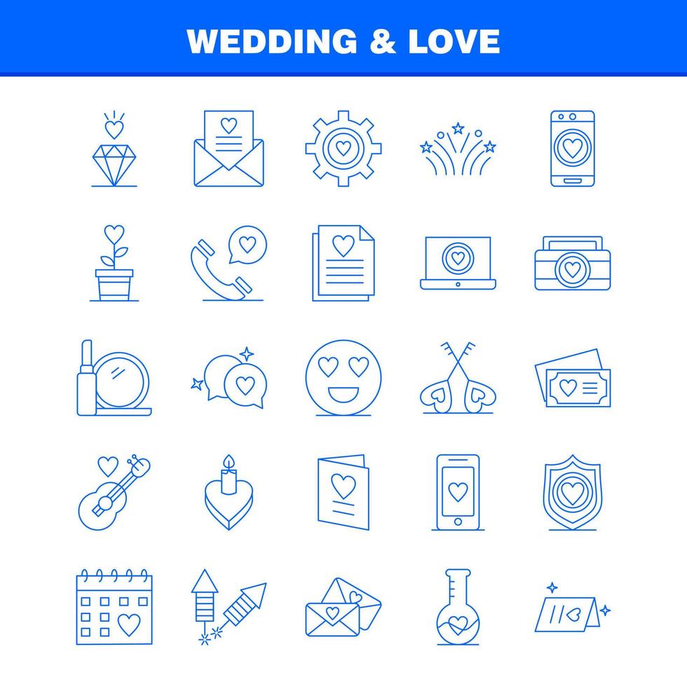 les icônes de ligne de mariage et d'amour sont définies pour l'infographie le kit uxui mobile et la conception d'impression incluent un ordinateur portable vecteur