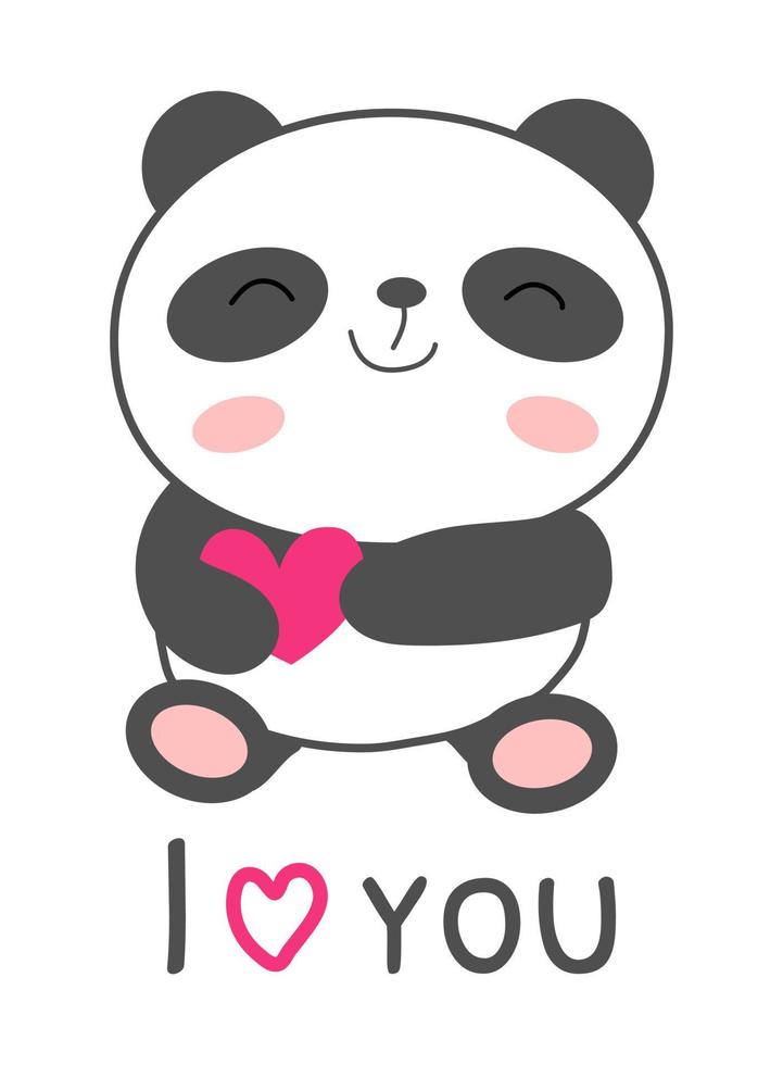 je t'aime panda mignon avec illustration vectorielle coeur vecteur