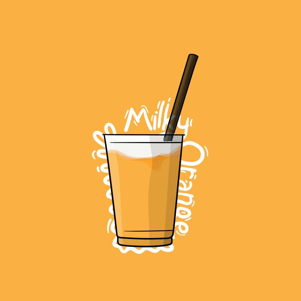 couleur de boisson orange pour le lait à saveur d'orange avec un design de paille pour le modèle de publicité de boisson vecteur