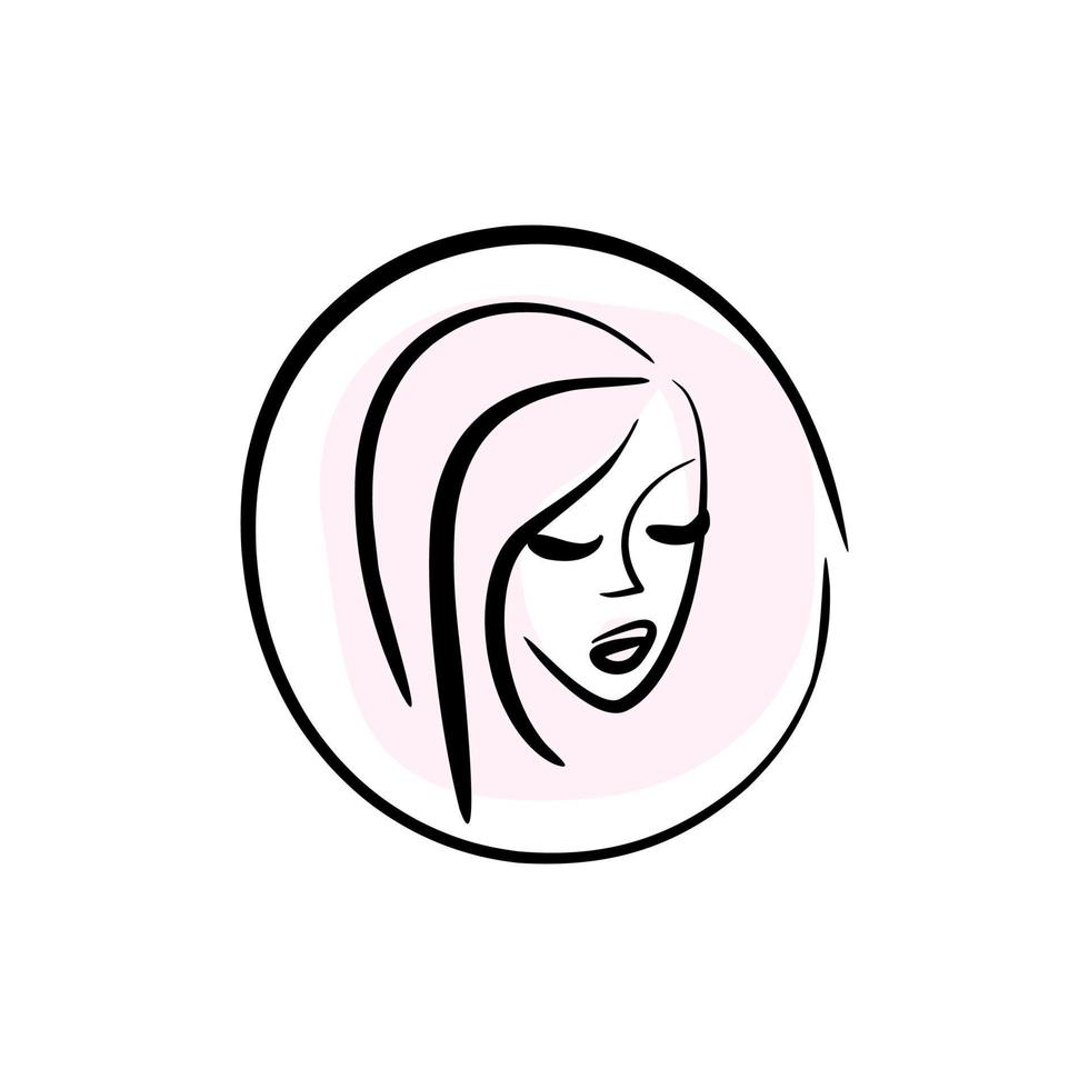 logo de visage de cercle. icône de salon de beauté. portrait de femme. coupes de cheveux et coloration des cheveux vecteur