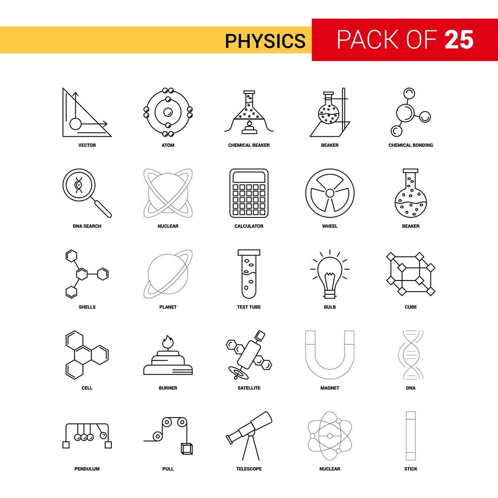 icône de ligne noire de physique 25 jeu d'icônes de contour d'entreprise vecteur