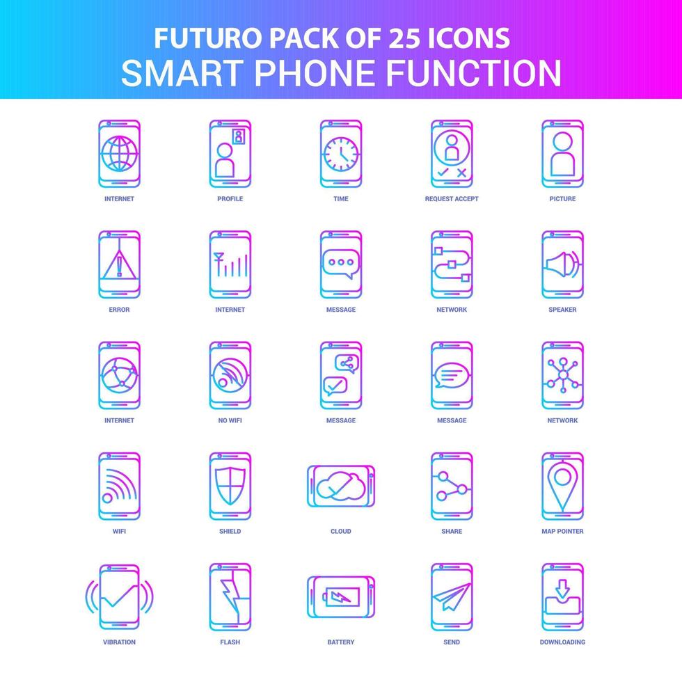 pack d'icônes de 25 fonctions de téléphone intelligent futuro bleu et rose vecteur