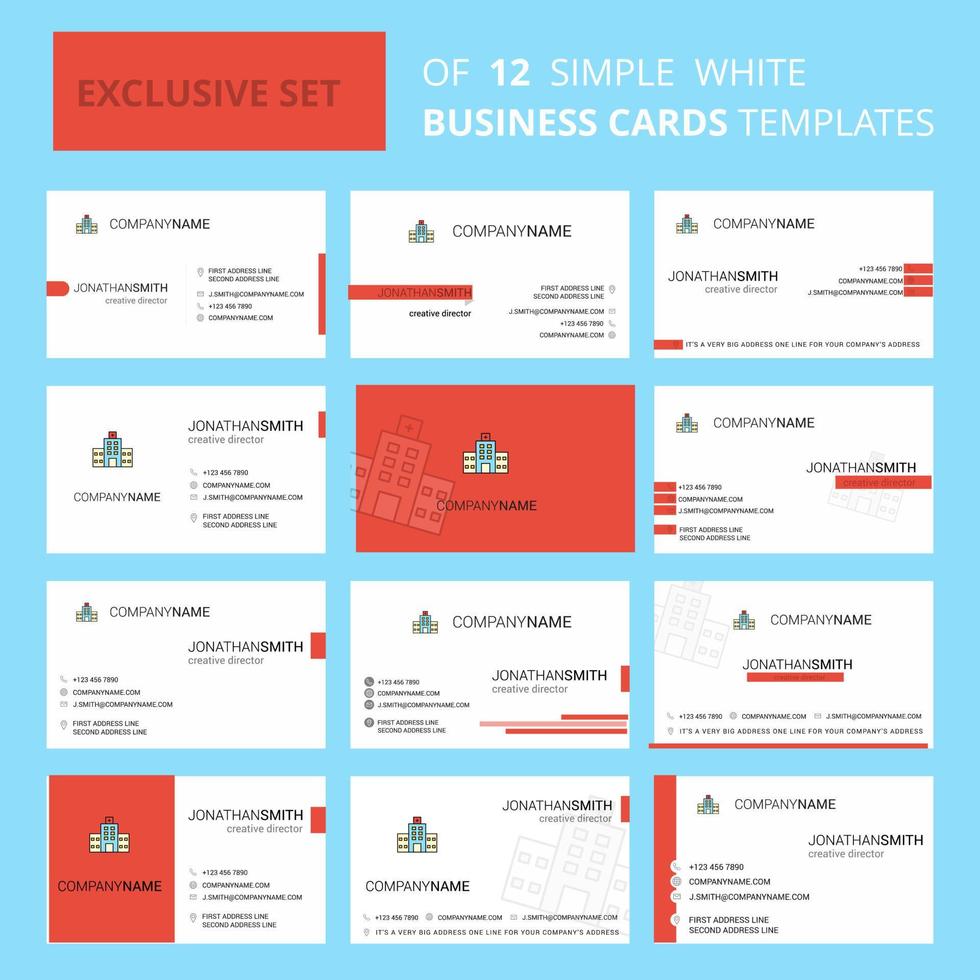 ensemble de 12 modèles de cartes de visite créatives d'hôpital logo créatif modifiable et fond de carte de visite vecteur