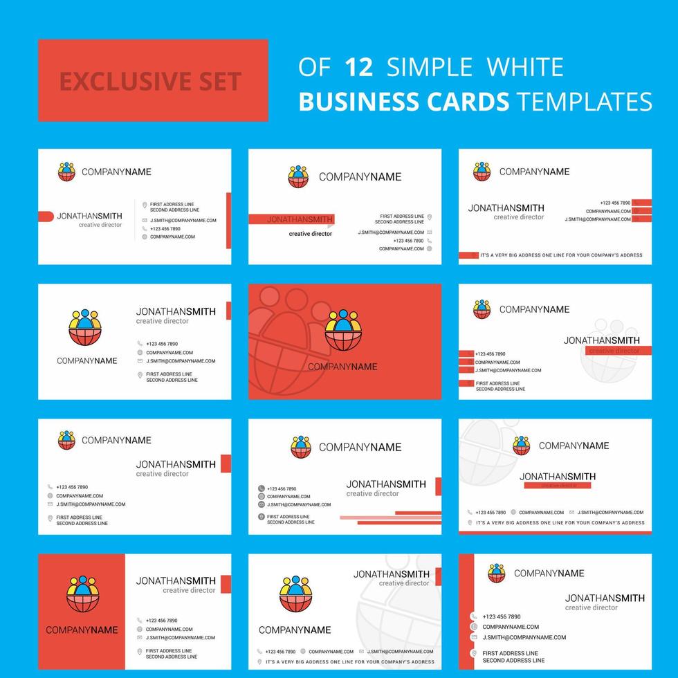 ensemble de 12 modèles de carte busienss créatifs d'avatar de groupe logo créatif modifiable et arrière-plan de carte de visite vecteur