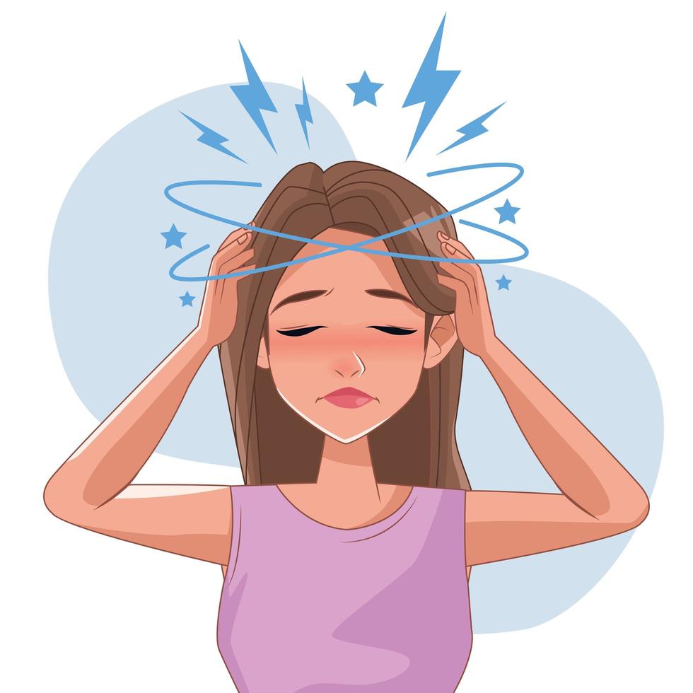 femme avec des maux de tête et des symptômes de stress vecteur