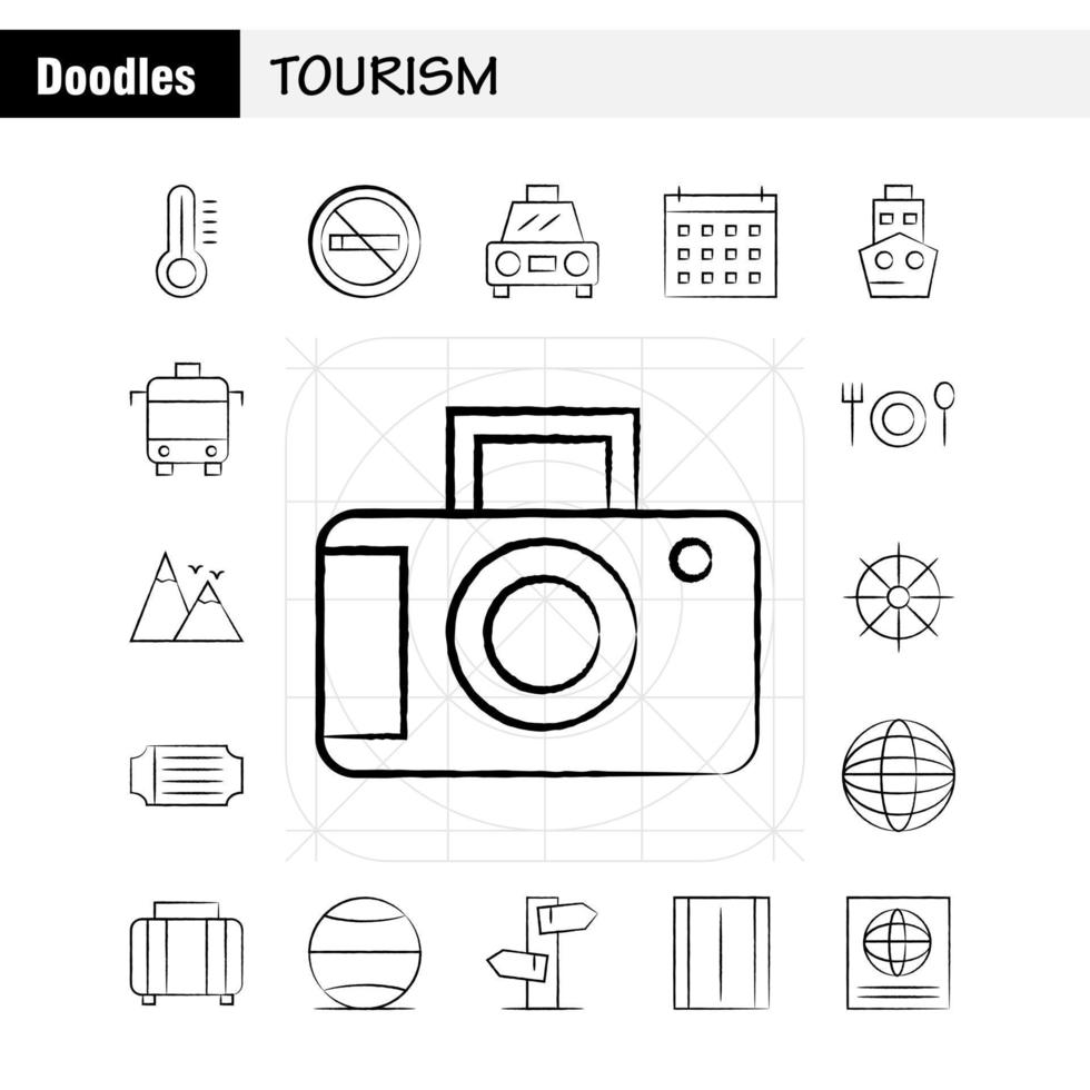 tourisme pack d'icônes dessinés à la main pour les concepteurs et les développeurs icônes de température thermomètre météo non fumeur tourisme voyage fumer vecteur