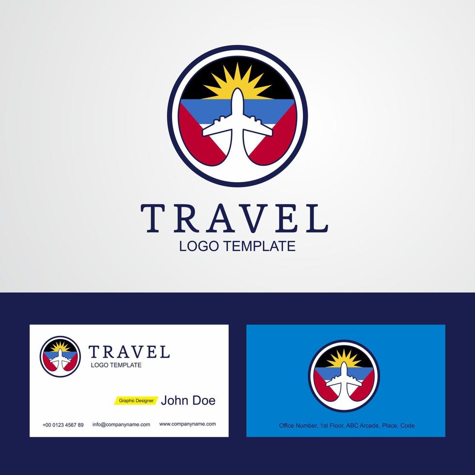 conception de logo et de carte de visite de drapeau de cercle créatif de voyage antigua et barbuda vecteur