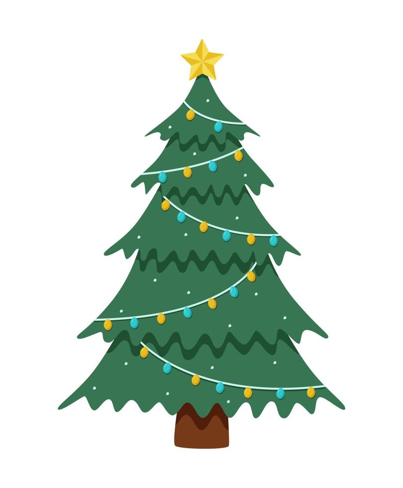 l'arbre de noël est traditionnellement décoré de jouets et de guirlandes. symbole d'illustration vectorielle de noël et du nouvel an. vecteur